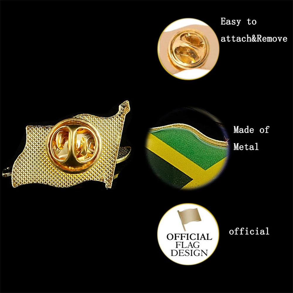 Jamaica Flag Safety Pin Brooch - Unisex Badge for Clothes, Bags, Hats & Scarves