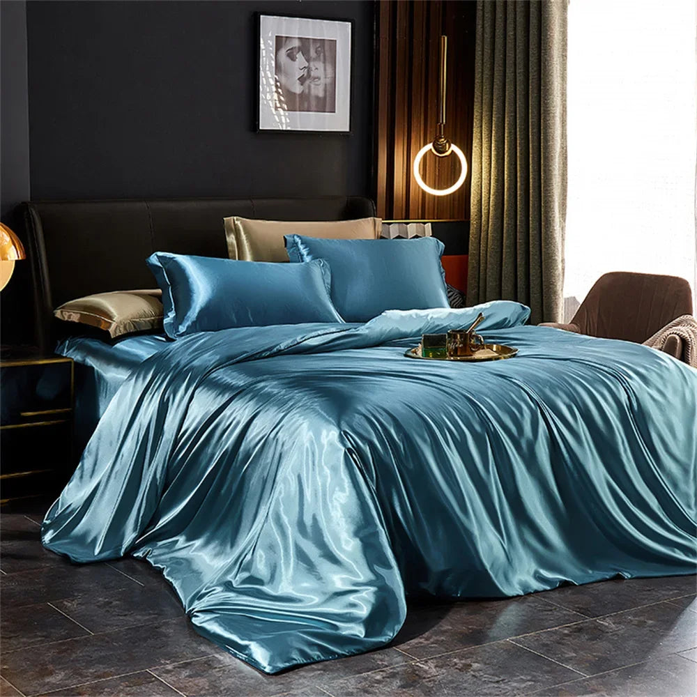 Luxury Satin Bedding Set 4pcs Silk Feel Duvet Cover Bed Sheet Set