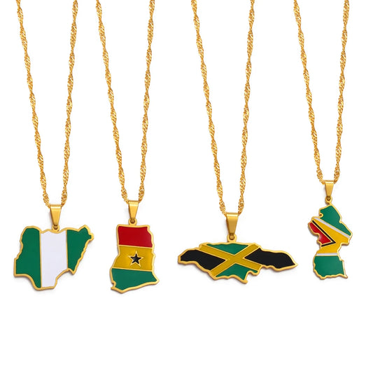 Anniyo Colorful Flags Pendant Necklace – Nigeria, Ghana, Jamaica, Guyana Map