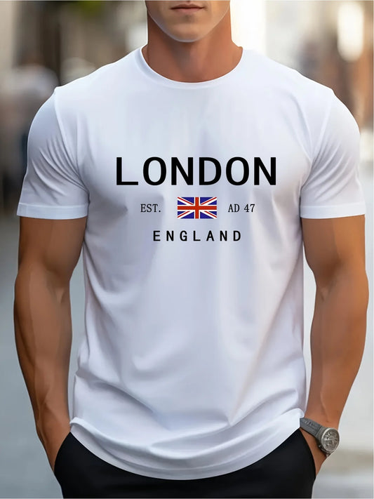 Men’s London England Cotton T-Shirt - Summer Casual Loose Round Neck Short Sleeve