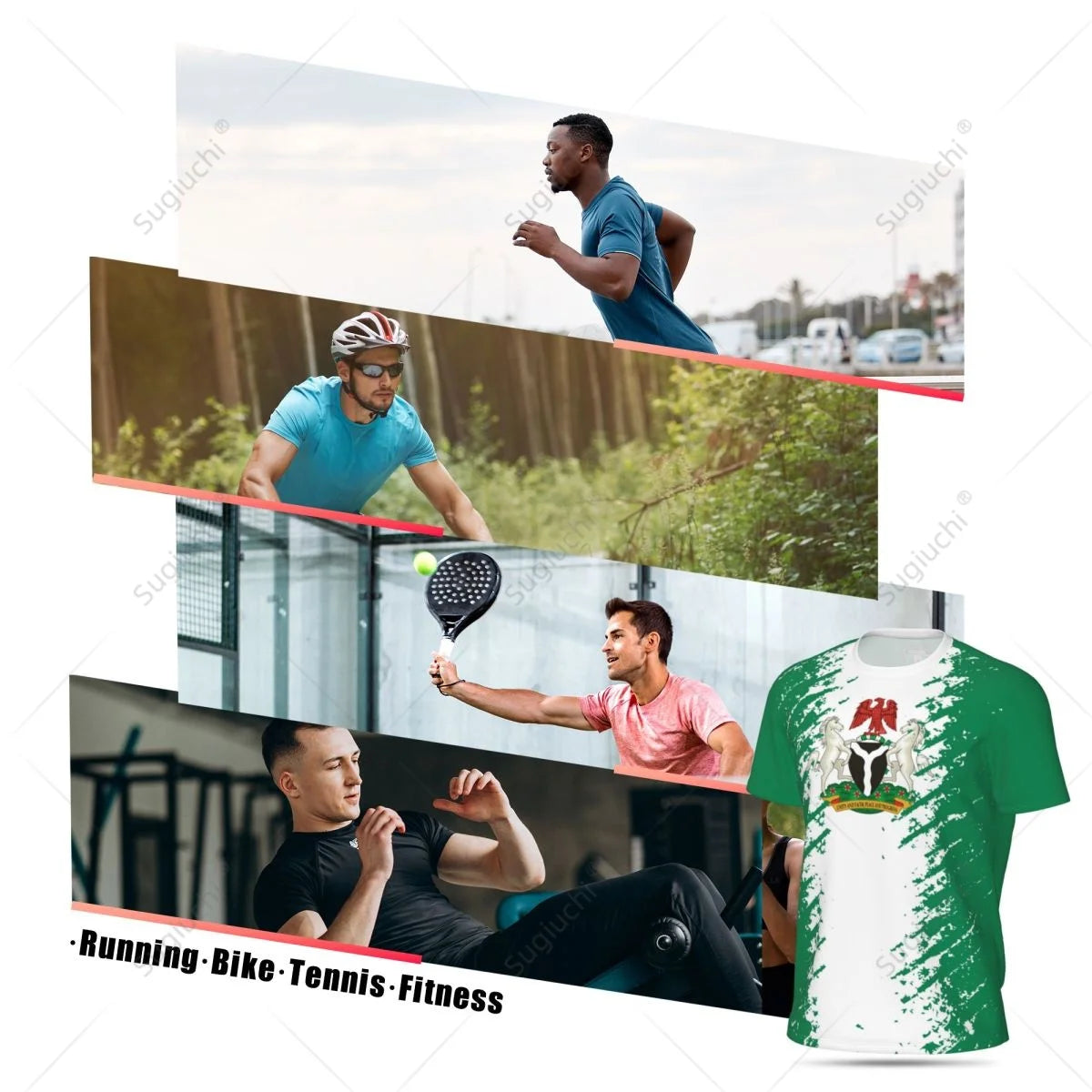 Sugiuchi Nigeria Flag 3D Sports Jersey Quick Dry Mesh T-Shirt Men