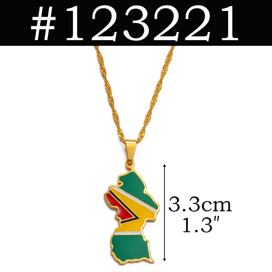 Anniyo Colorful Flags Pendant Necklace – Nigeria, Ghana, Jamaica, Guyana Map