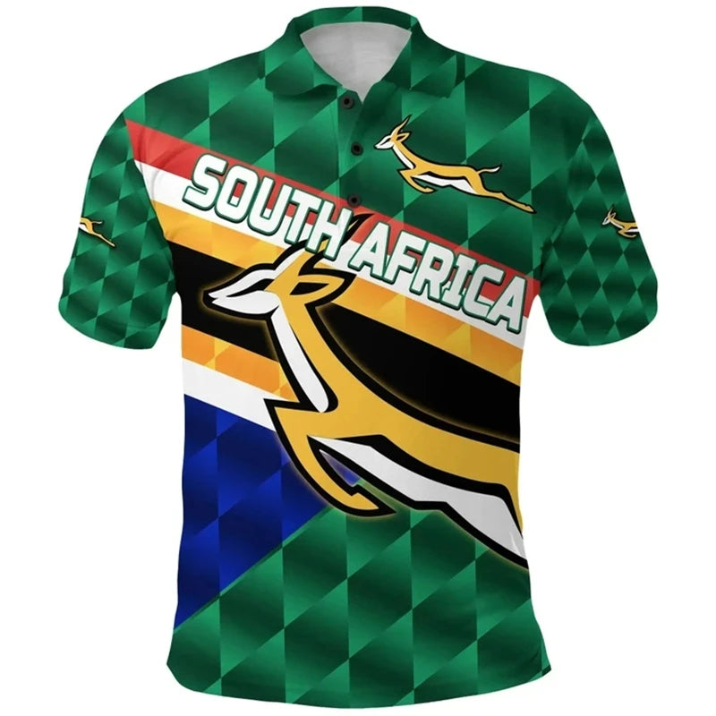 South Africa Map Flag 3D Polo Shirt – Men’s Springbok Sport Jersey Top
