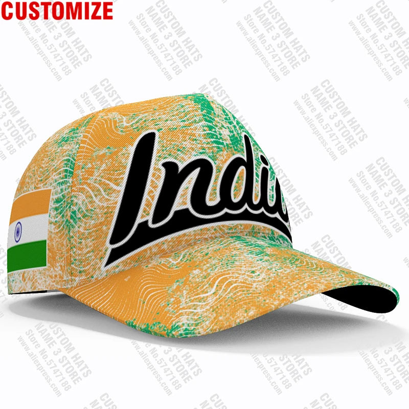 Custom India Flag Baseball Cap - Personalized Name & Logo Fishing Travel Hat