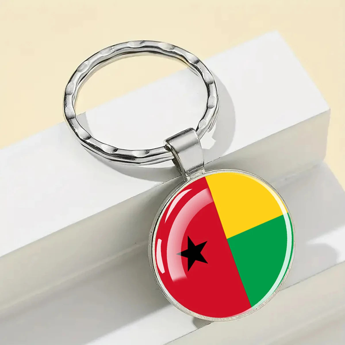 African Flags Glass Keychain Round Metal Patriotic Gift Unisex