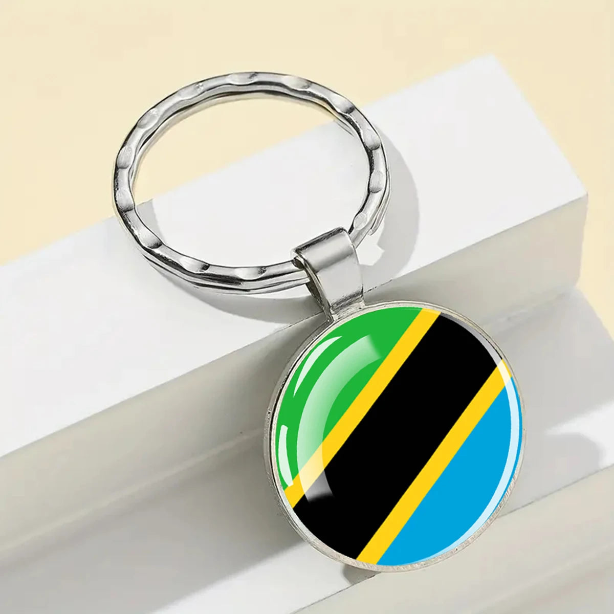 African Flags Glass Keychain Round Metal Patriotic Gift Unisex