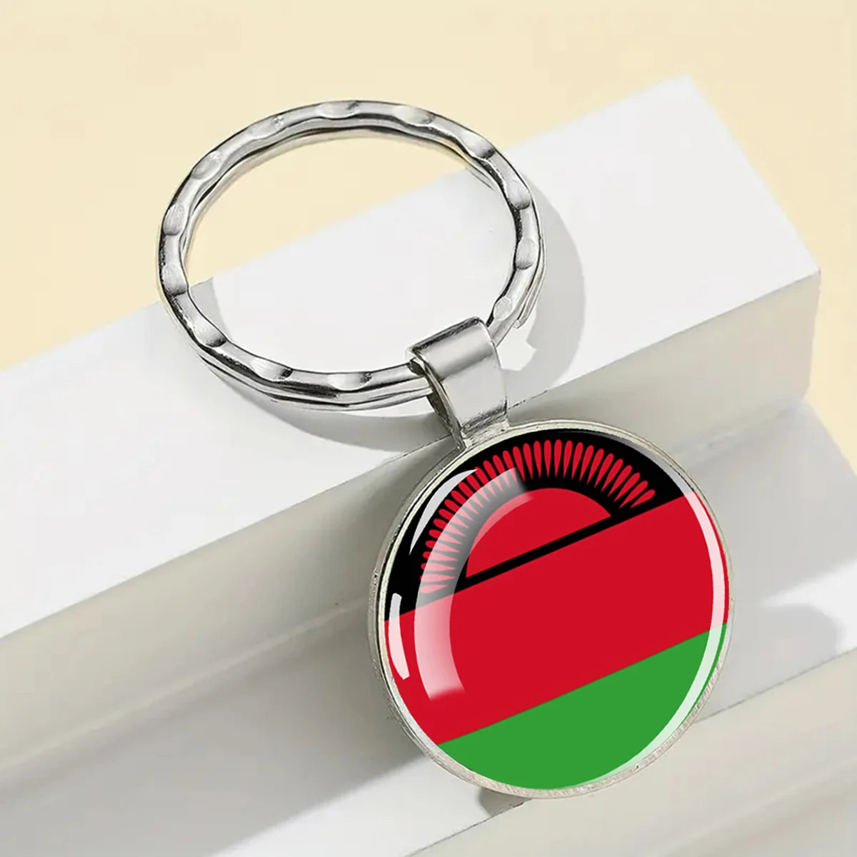 African Flags Glass Keychain Round Metal Patriotic Gift Unisex