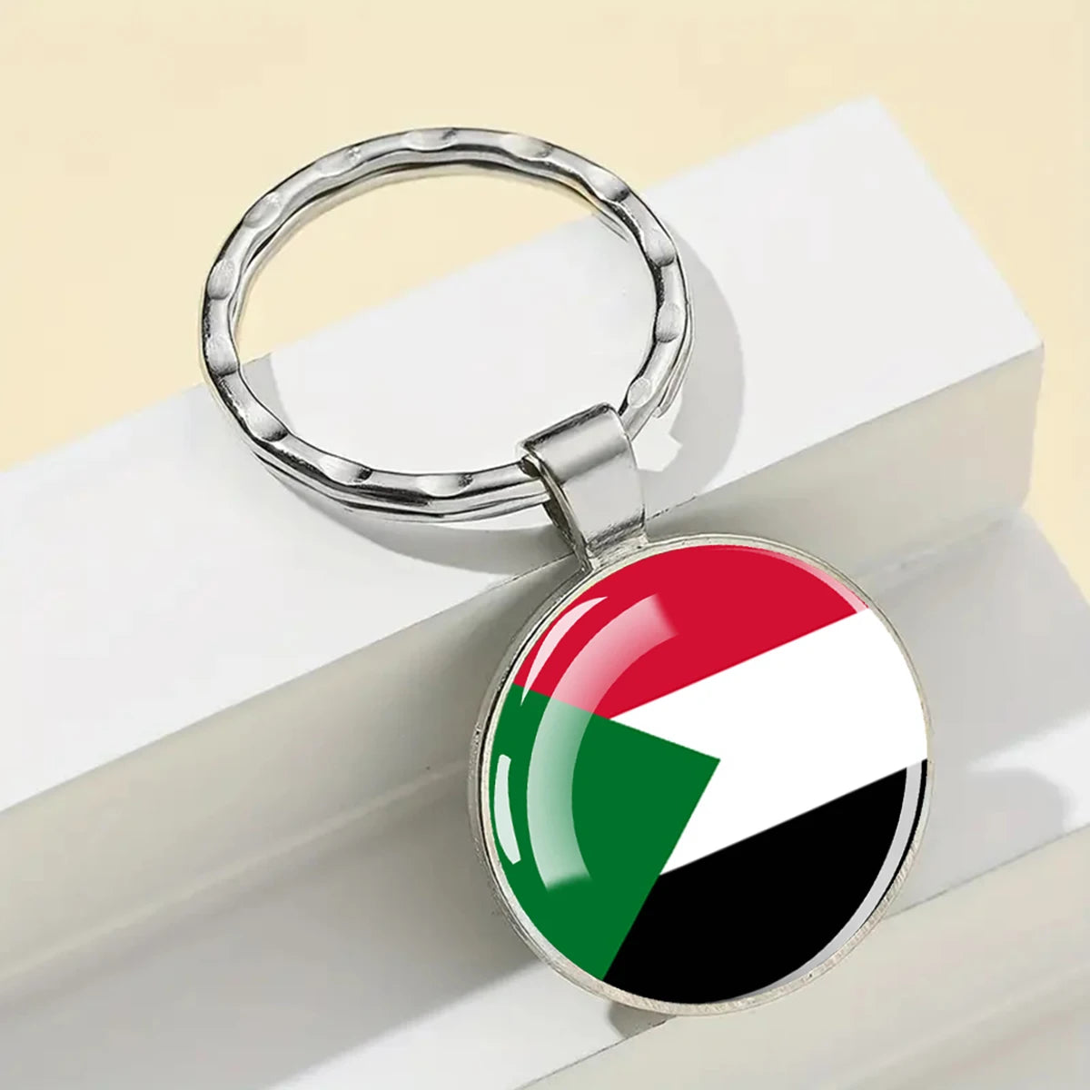 African Flags Glass Keychain Round Metal Patriotic Gift Unisex