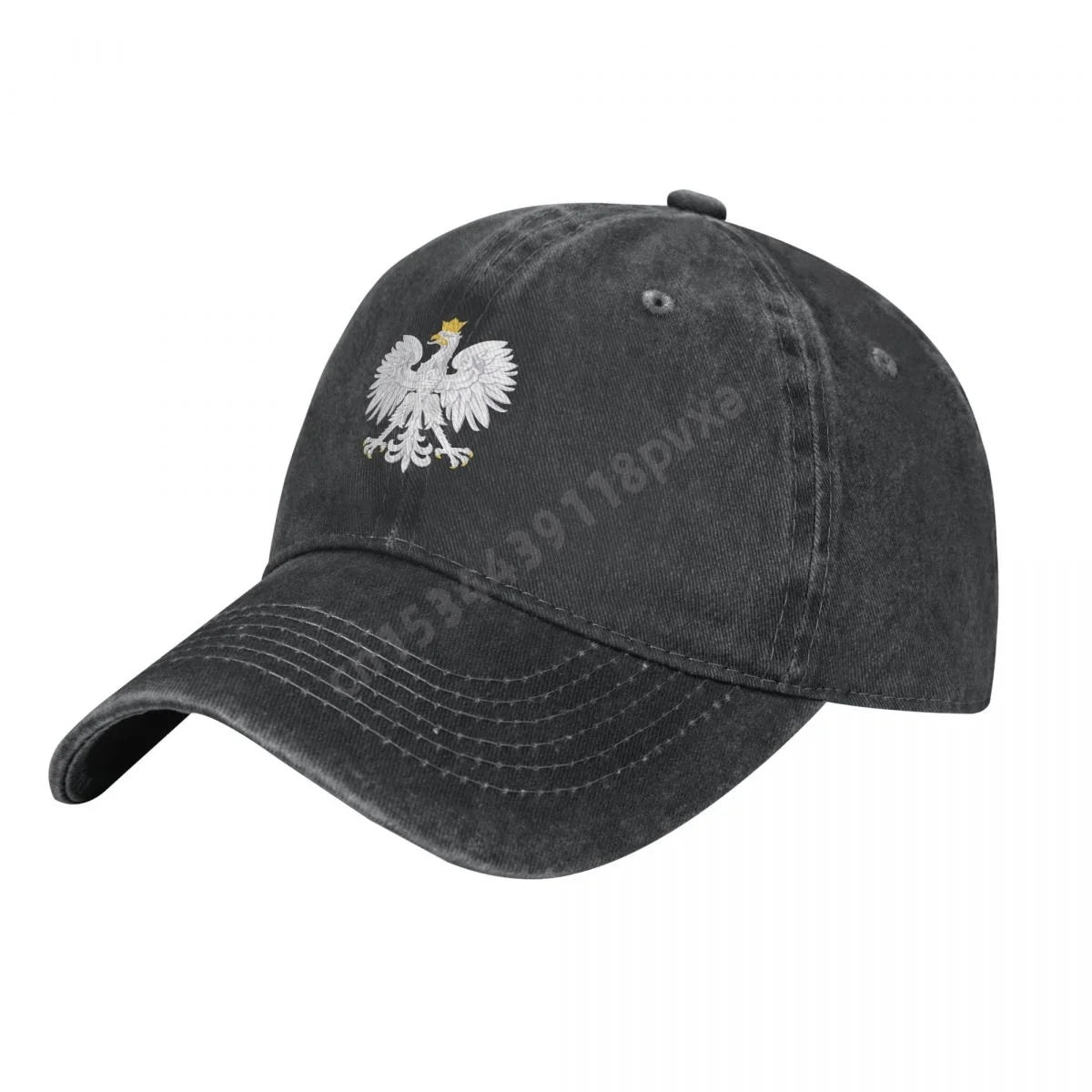 Unisex Poland Flag Denim Baseball Cap - Charcoal Washed Vintage Cotton Hat
