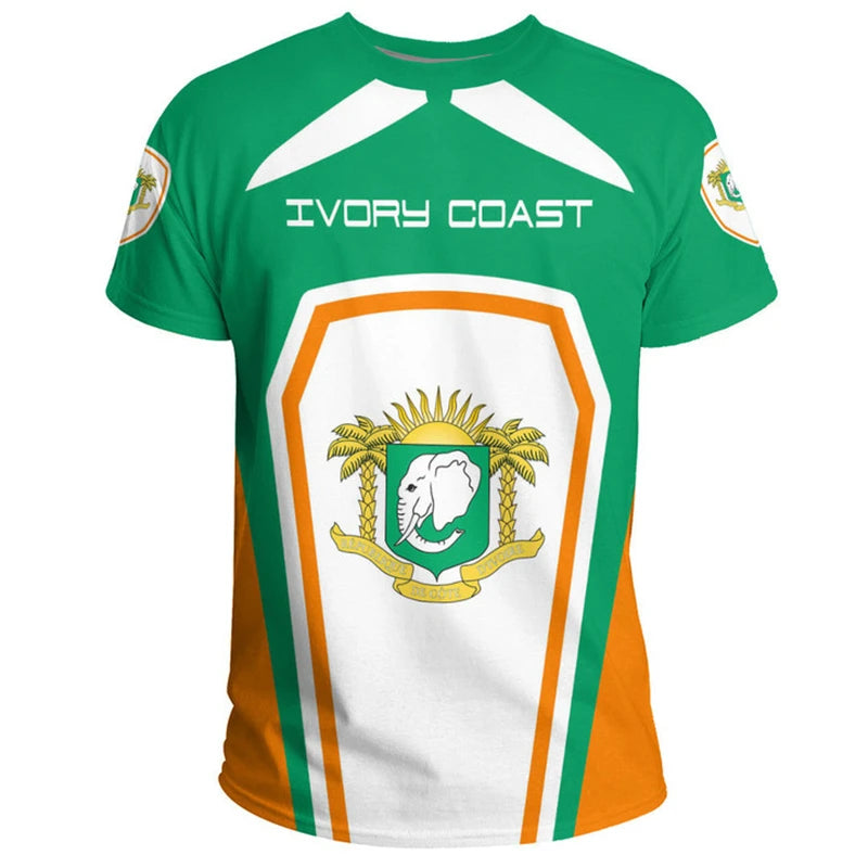 Oversized Ivory Coast Flag T-Shirt – 3D Retro Streetwear Short Sleeve