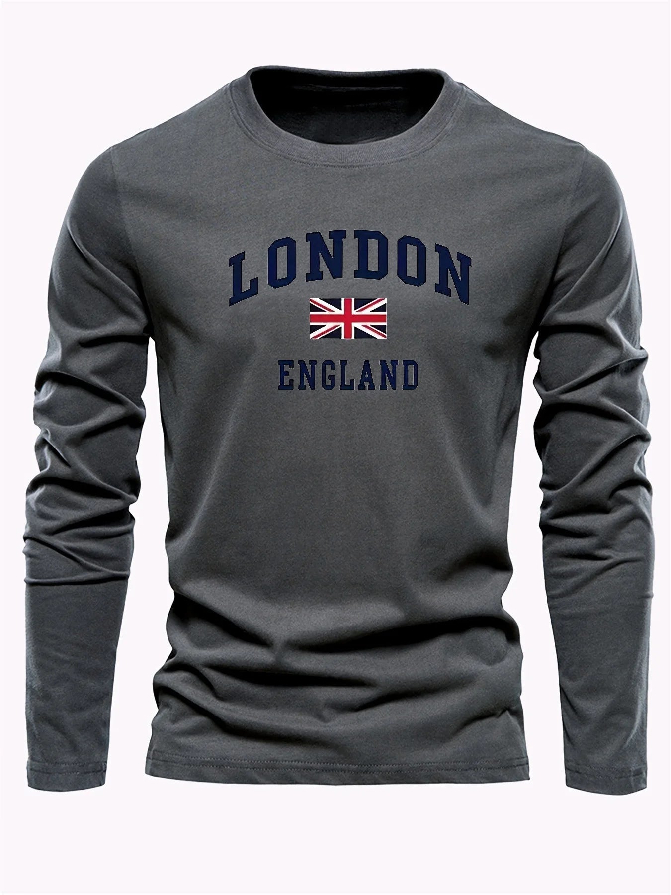 Men’s London England Letter Printed Long Sleeve T-Shirt - 100% Cotton Spring & Autumn Top