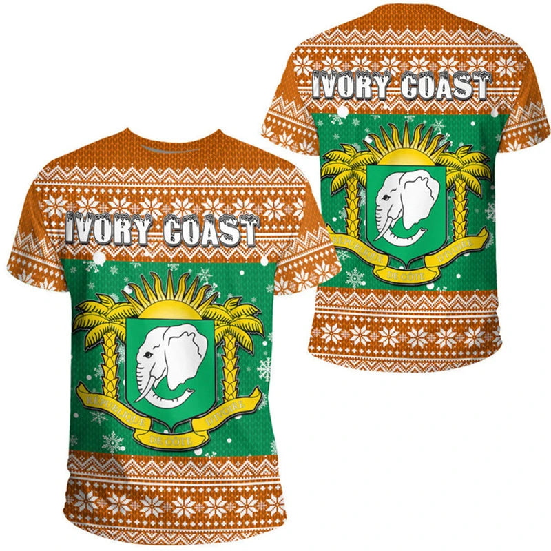 Oversized Ivory Coast Flag T-Shirt – 3D Retro Streetwear Short Sleeve