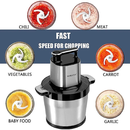 1500W Electric Food Chopper 6.5L Stainless Steel Meat Grinder 3 Speed
