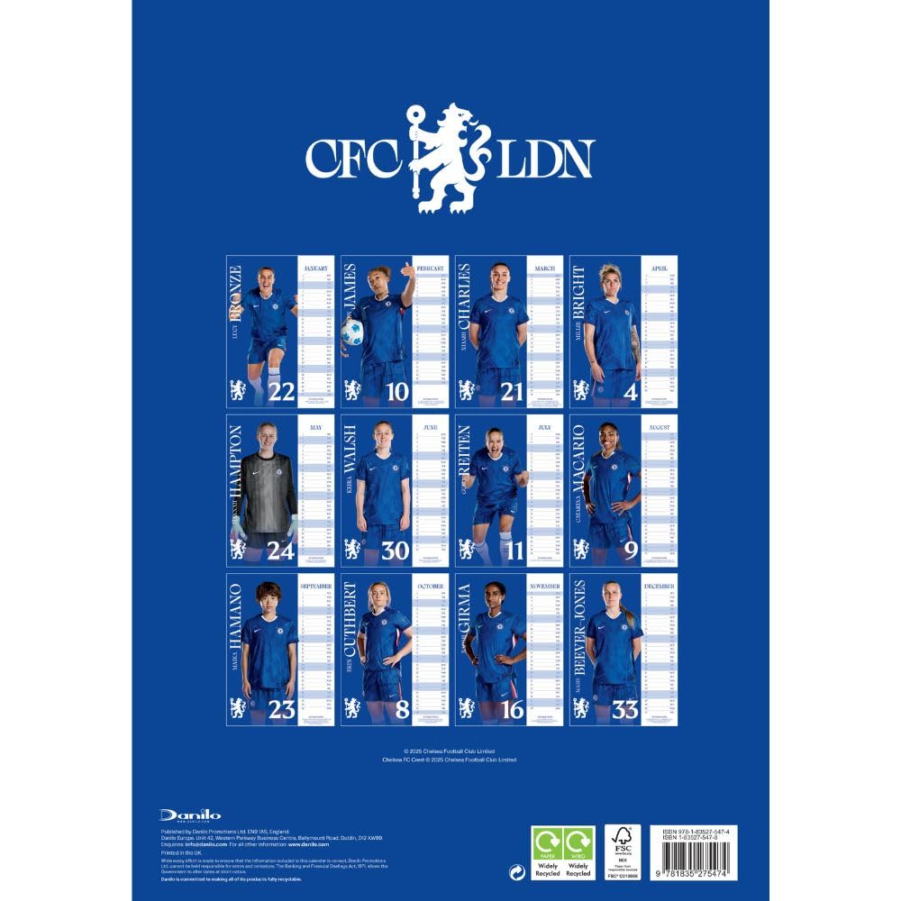 Chelsea WFC A3 Calendar 2026