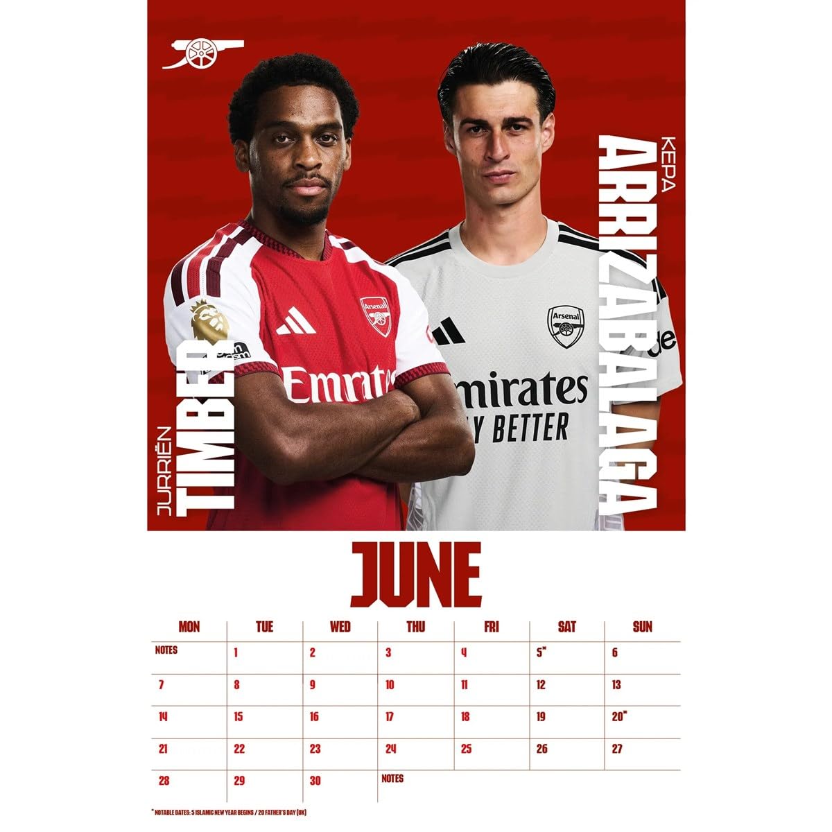 Arsenal FC A3 Calendar 2027