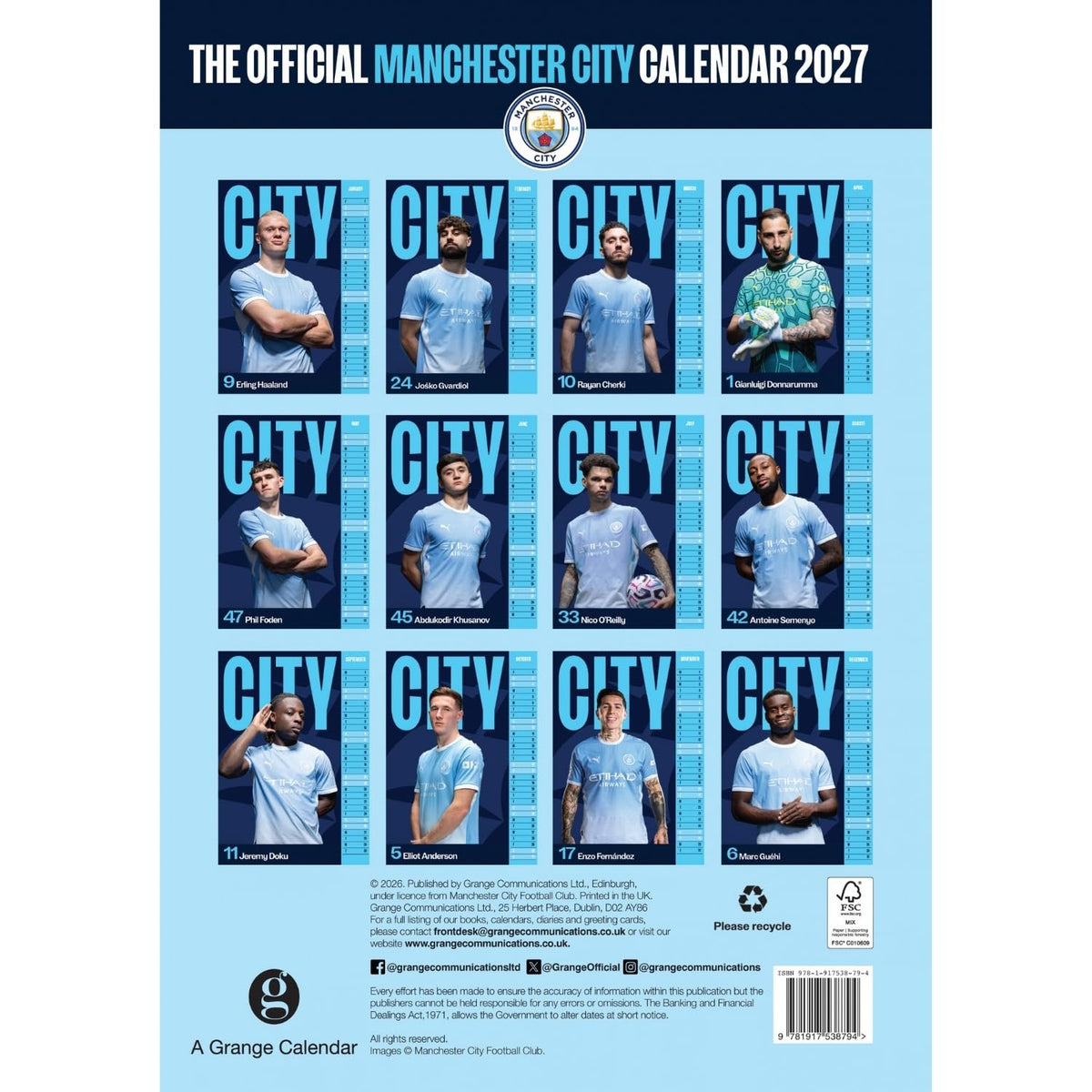 Manchester City FC A3 Calendar 2027