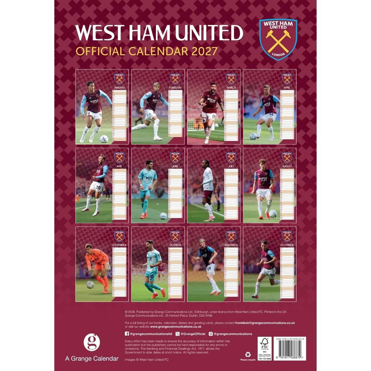 West Ham United FC A3 Calendar 2027